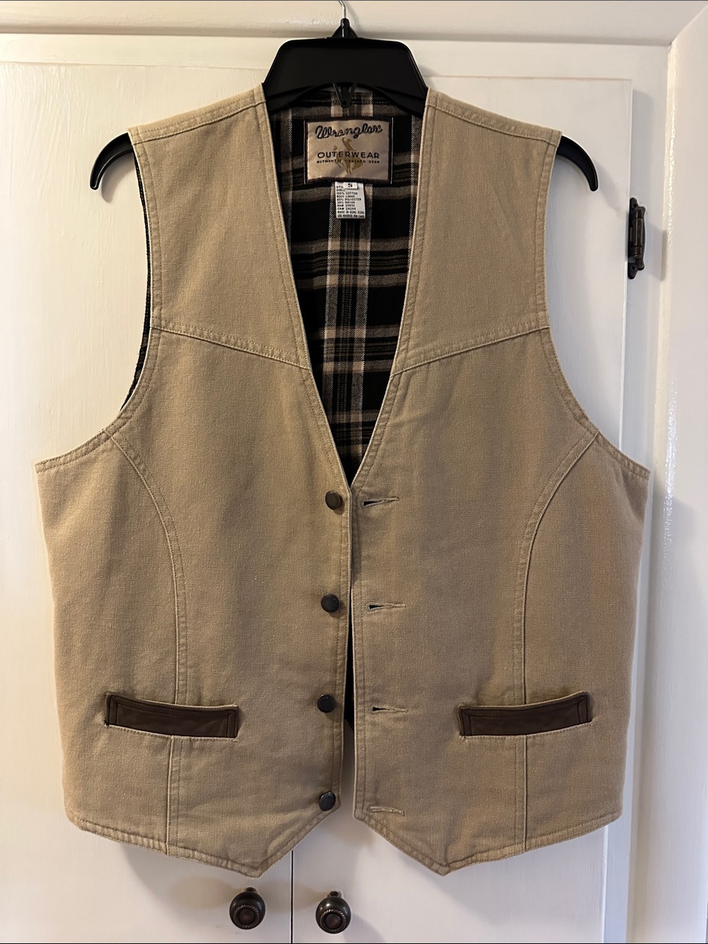 Wrangler Tan Canvas Vest with Plaid Lining